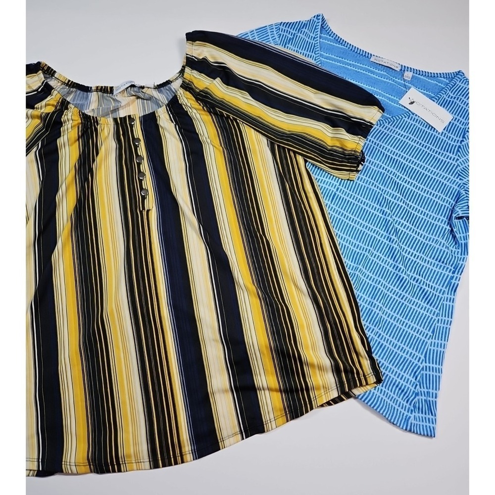 Notations Women's‎ Short Sleeve Blouse Bundle - Lot of 2 - Size Large - NWT